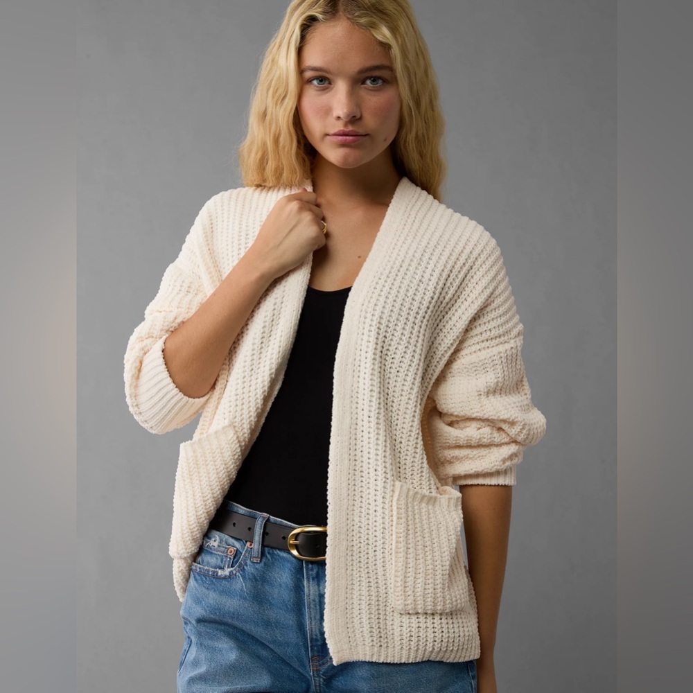 American Eagle Outfitters Cream Cardigan Sweater